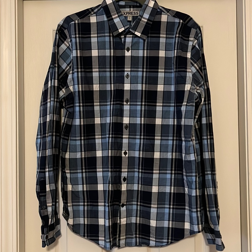 Blue Plaid Express Dress Shirt